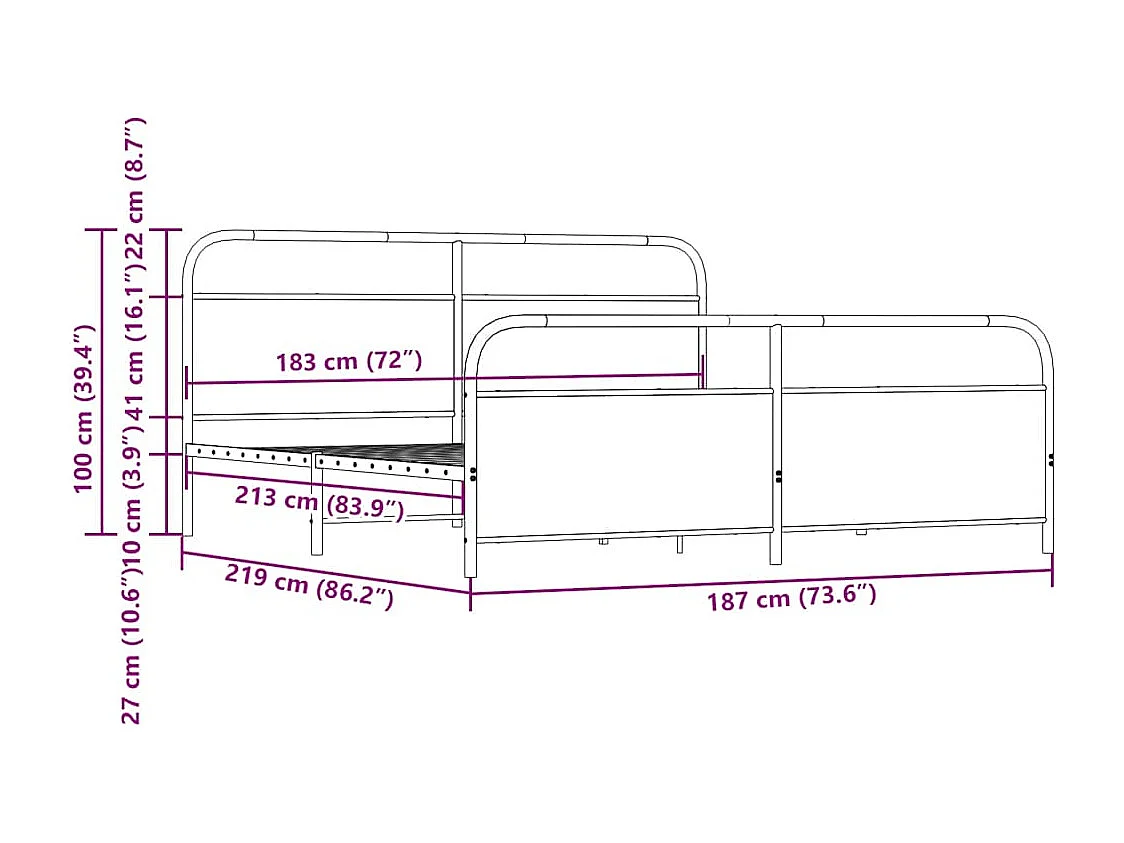Bedframe | Tweepersoonsbed zonder matras metaal sonoma eikenkleurig 183x213 cm