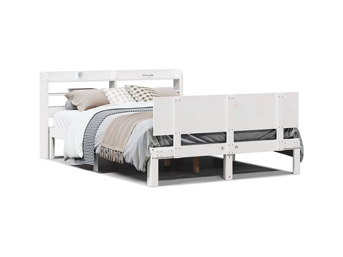 Lit simple | Lit adulte, enfant | Cadre de lit avec tête de lit blanc 120x190 cm