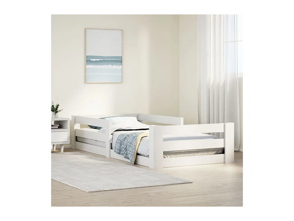 Letto per adulti | Letto singolo | Giroletto senza Materasso Bianco 100x200 cm Legno Massello Pino