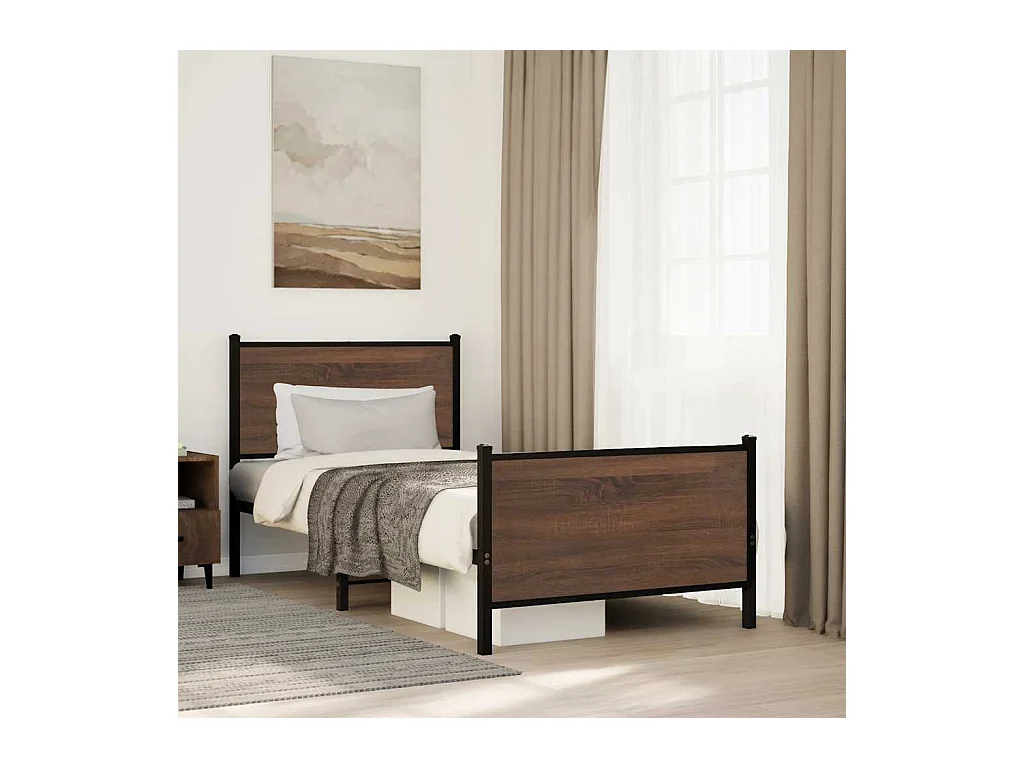 Lit simple | Lit adulte, enfant | Cadre de lit en métal chêne marron 80x200 cm