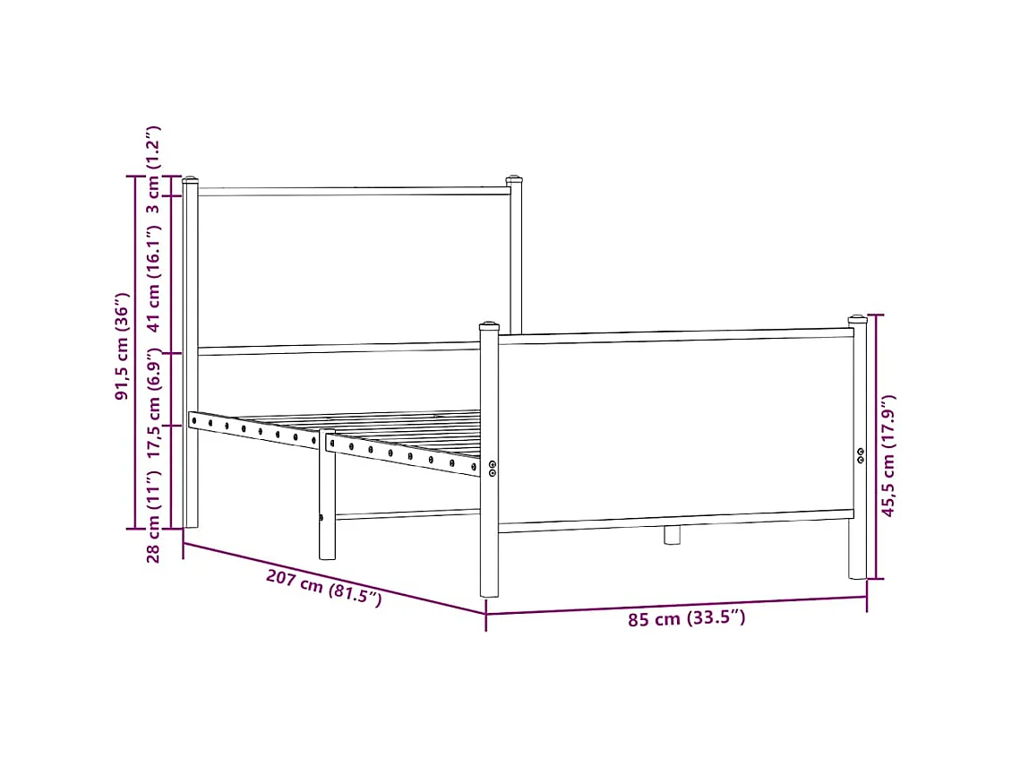 Lit simple | Lit adulte, enfant | Cadre de lit en métal chêne marron 80x200 cm