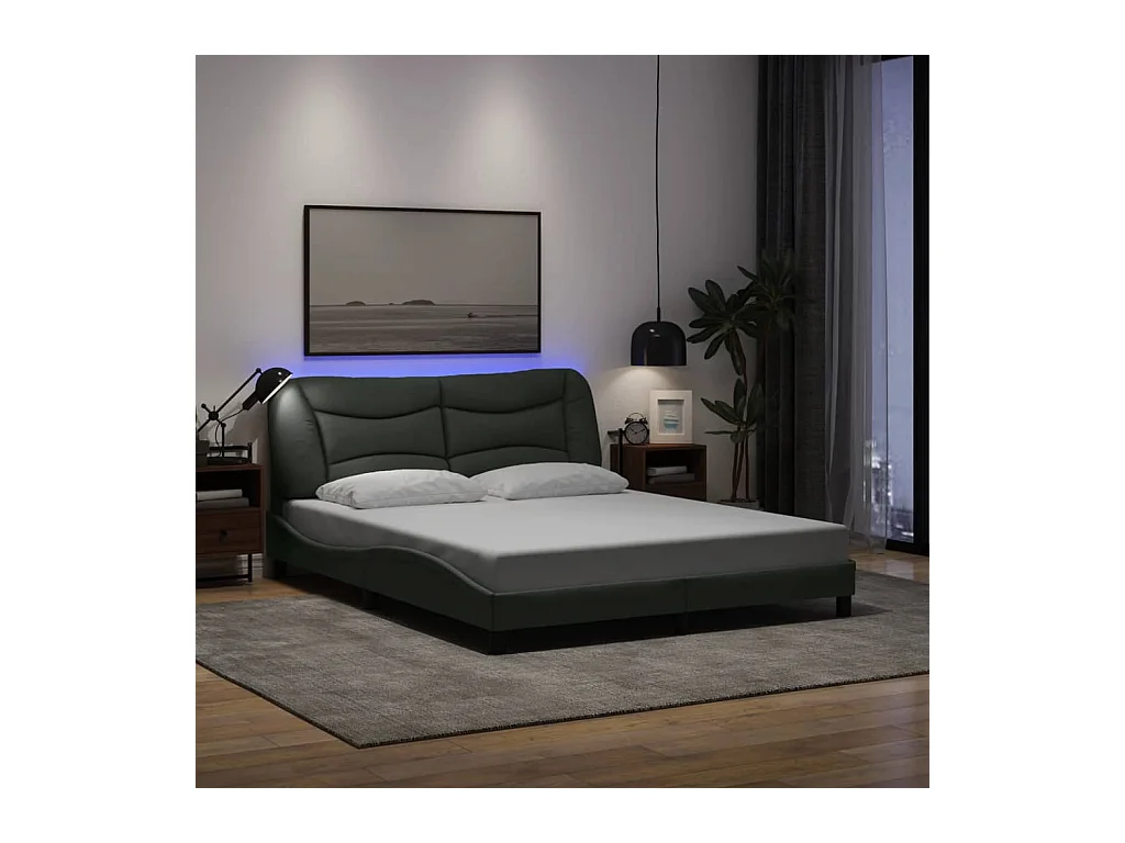 Lit double | Lit adulte | Cadre de lit avec LED gris foncé 160x200 cm tissu