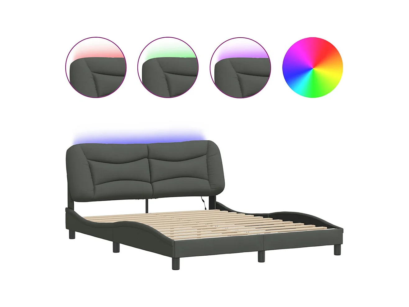 Lit double | Lit adulte | Cadre de lit avec LED gris foncé 160x200 cm tissu