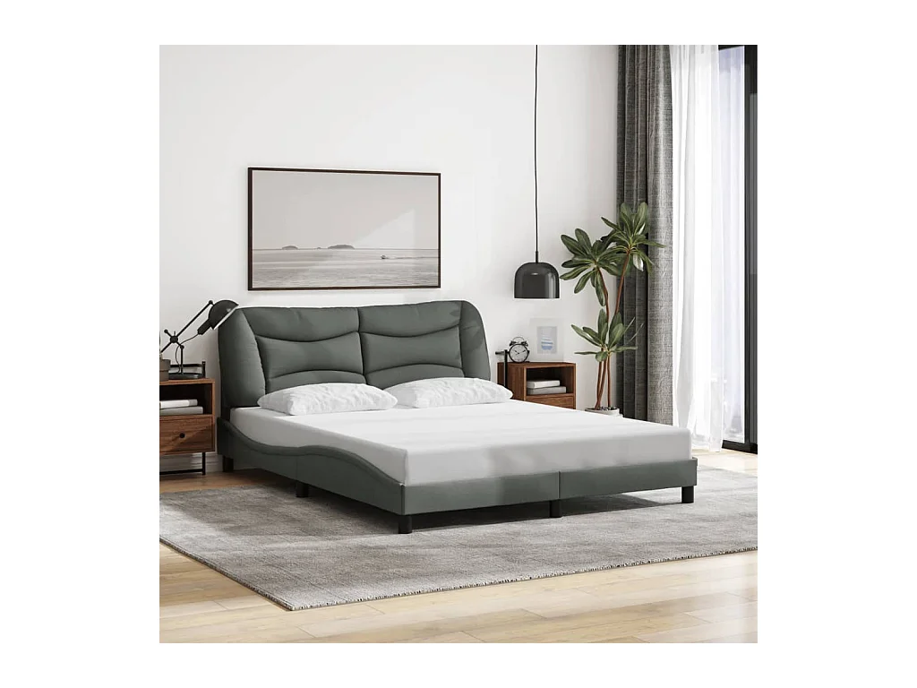 Lit double | Lit adulte | Cadre de lit avec LED gris foncé 160x200 cm tissu