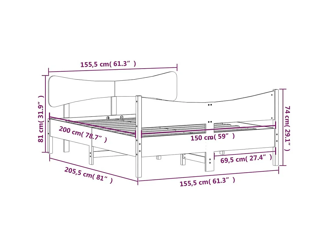 Lit double | Lit adulte | Cadre de lit cire marron 150x200cm bois pin massif