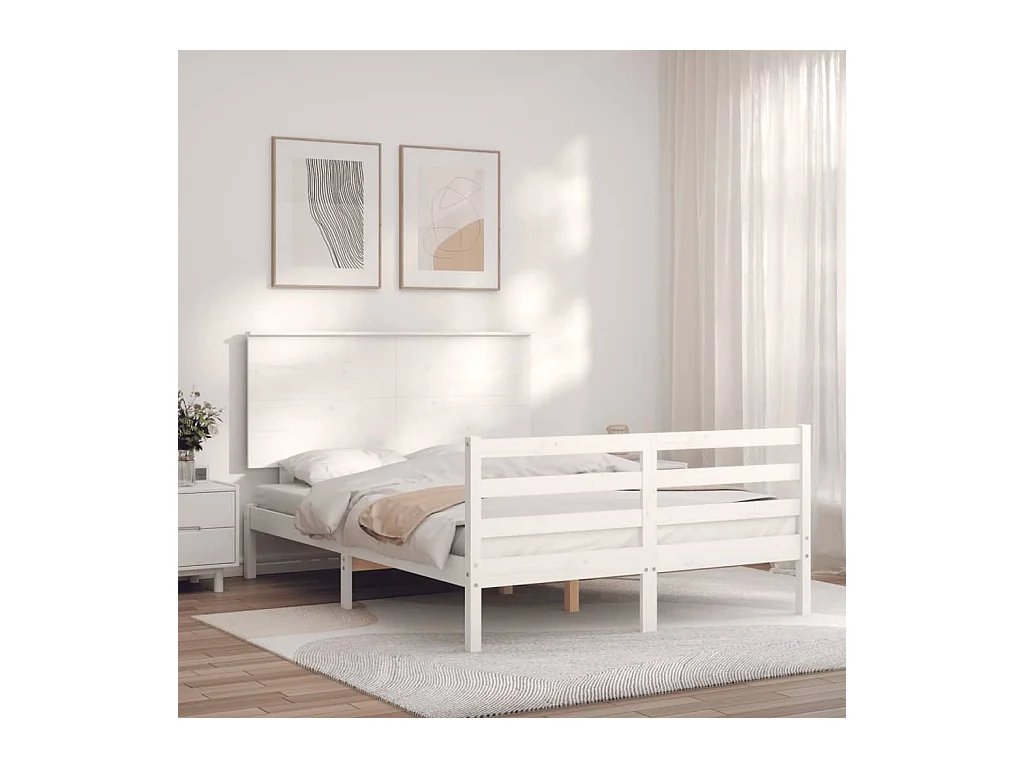 Lit simple | Lit adulte, enfant | Cadre de lit blanc 120x200 cm bois massif