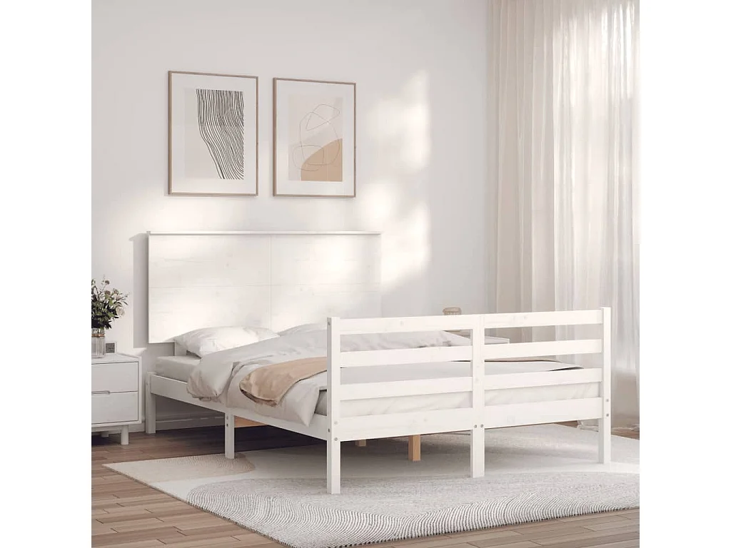 Lit simple | Lit adulte, enfant | Cadre de lit blanc 120x200 cm bois massif