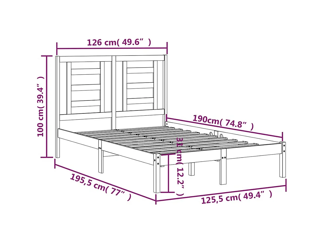 Lit simple | Lit adulte, enfant | Cadre de lit 120x190 cm bois massif