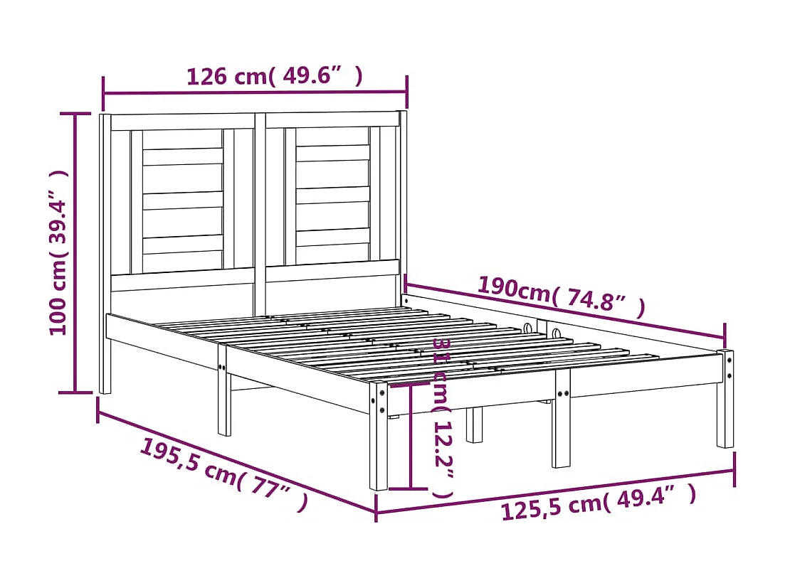 Lit simple | Lit adulte, enfant | Cadre de lit 120x190 cm bois massif