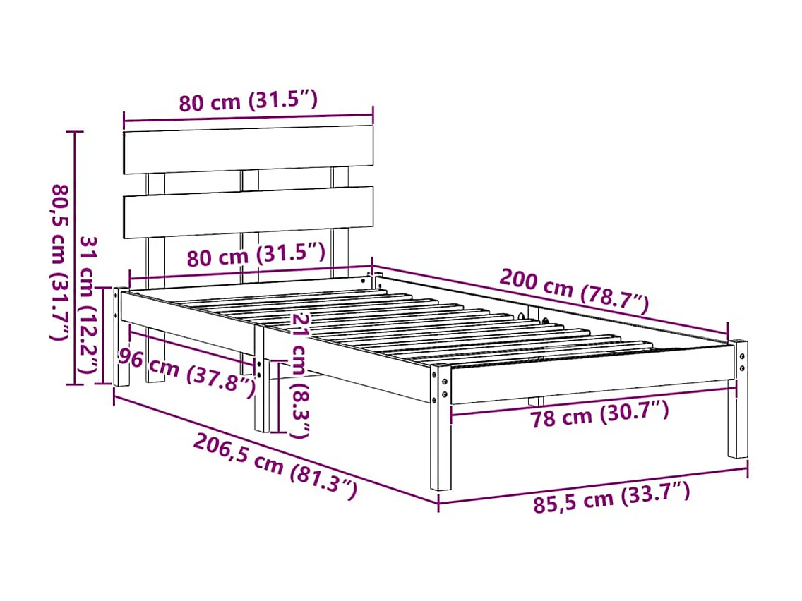 Lit simple | Lit adulte, enfant | Cadre de lit Blanc 80x200 cm Bois de pin massif