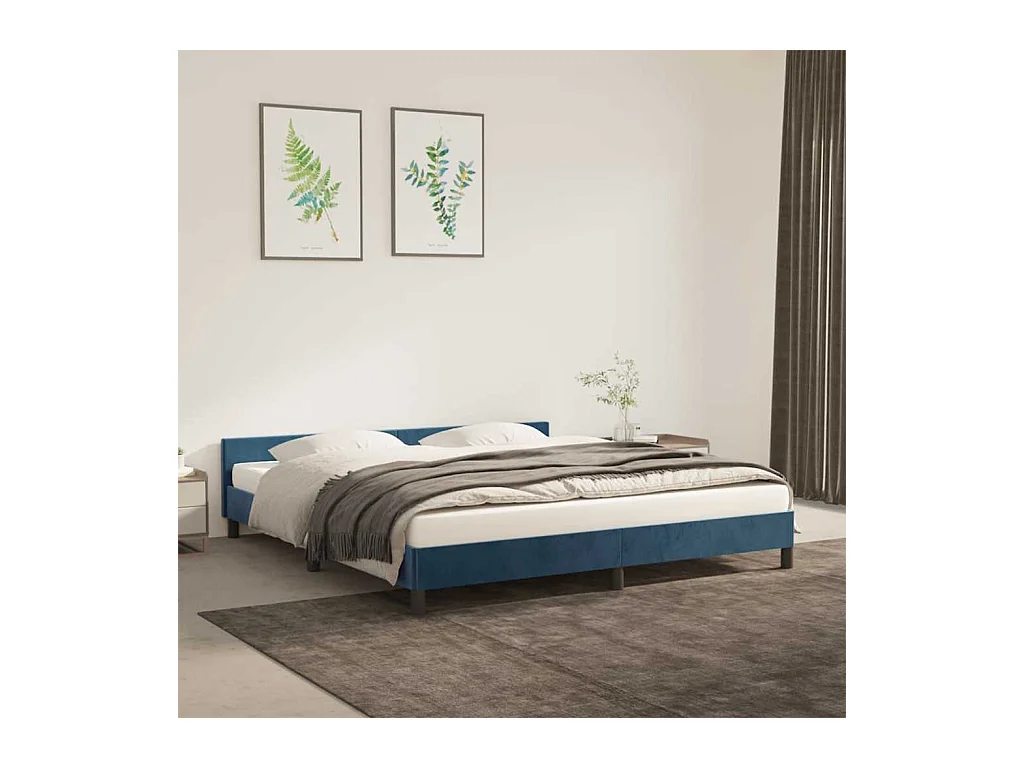 Lit double | Lit adulte | Cadre de lit bleu foncé 160x200 cm velours