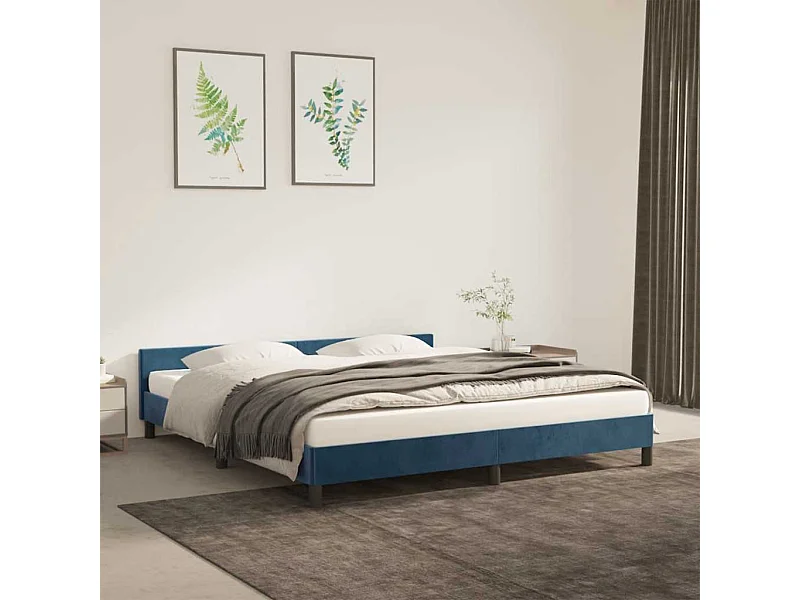 Lit double | Lit adulte | Cadre de lit bleu foncé 160x200 cm velours