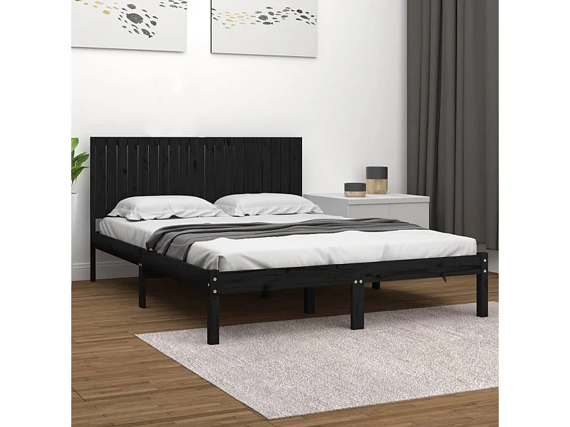 Lit double | Lit adulte | Cadre de lit noir 200x200 cm bois massif de pin
