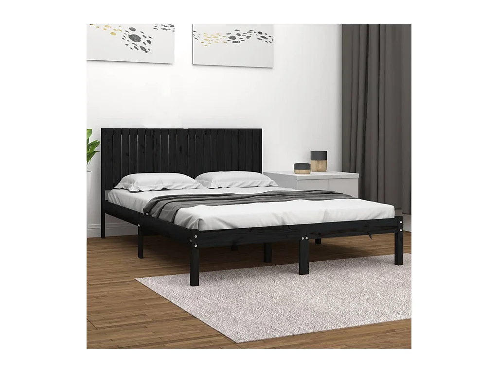 Lit double | Lit adulte | Cadre de lit noir 200x200 cm bois massif de pin