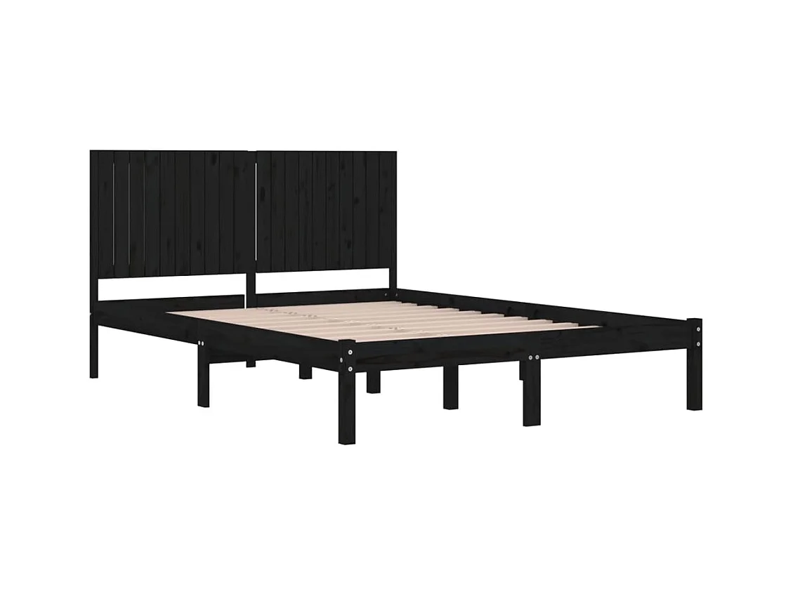 Lit double | Lit adulte | Cadre de lit noir 200x200 cm bois massif de pin