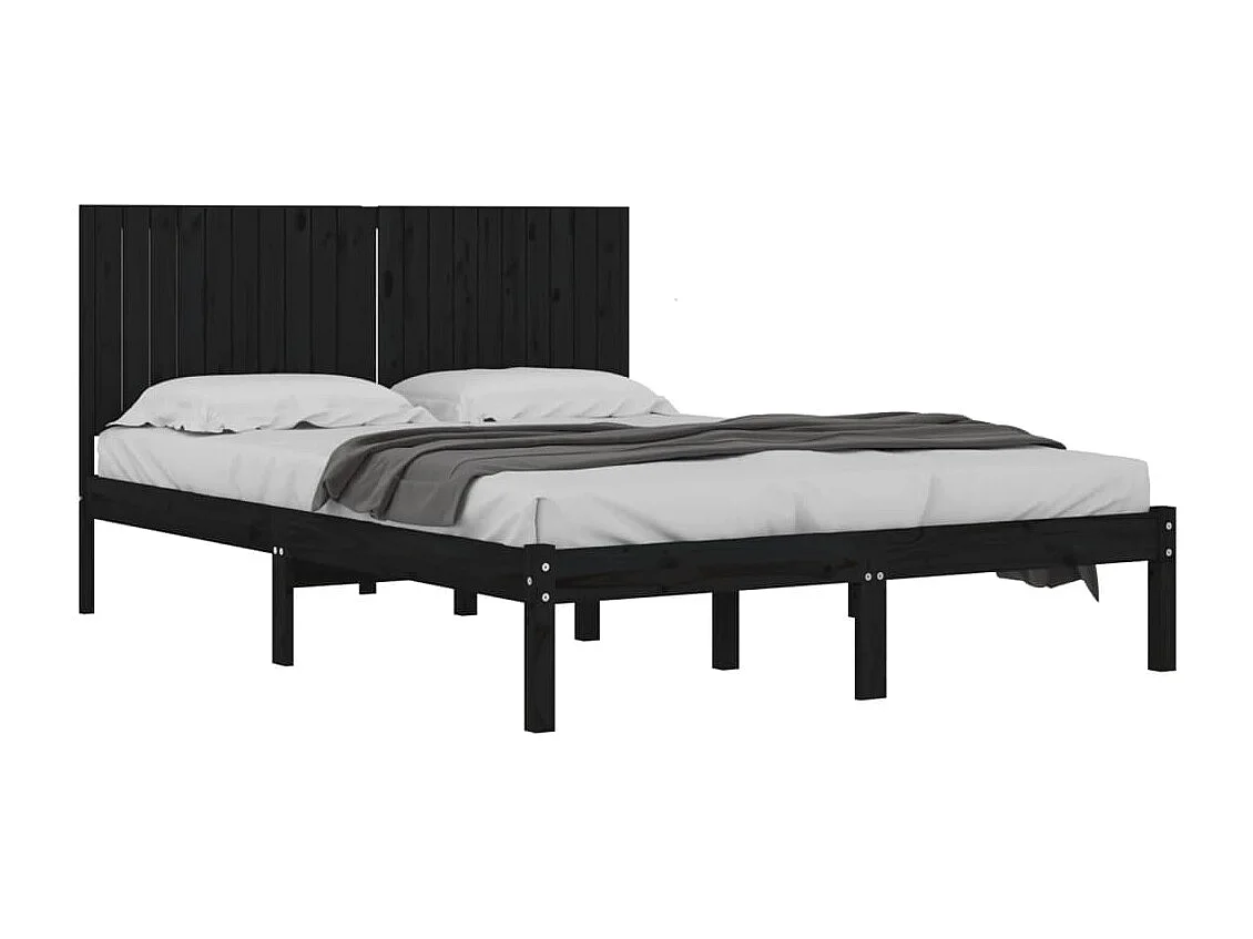 Lit double | Lit adulte | Cadre de lit noir 200x200 cm bois massif de pin
