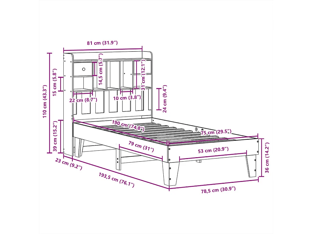 Lit simple | Lit adulte, enfant | Cadre de lit cire marron 75x190 cm bois pin massif