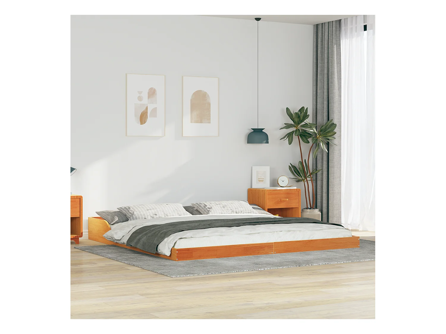 Lit double | Lit adulte | Cadre de lit Marron cire 200x200 cm Bois massif en pin
