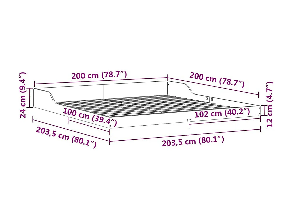 Lit double | Lit adulte | Cadre de lit Marron cire 200x200 cm Bois massif en pin