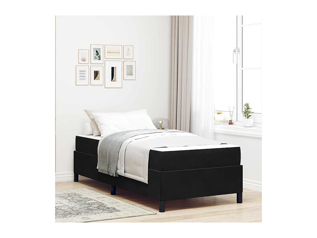 Lit simple | Lit adulte, enfant | Cadre de lit Noir et blanc et noir 90x190 cm Velours