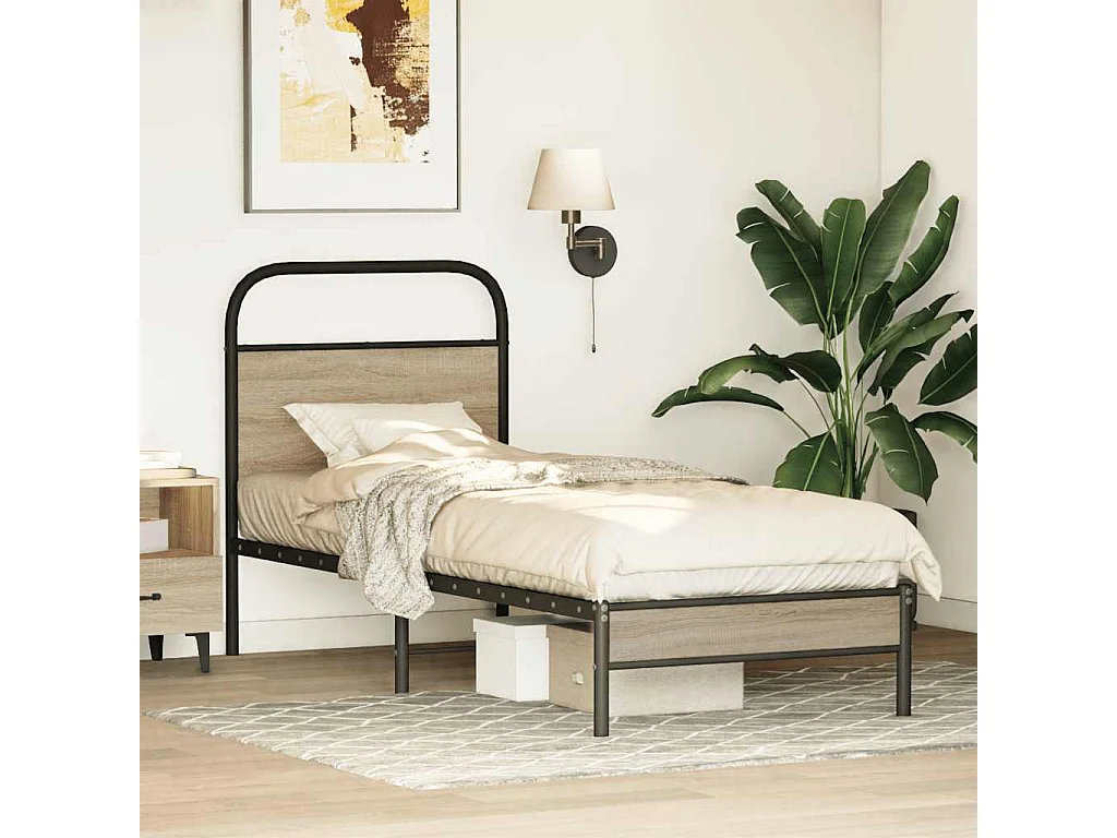 Letto per adulti | Letto singolo | Giroletto senza Materasso Rovere Fumo 75x190 cm in Truciolato