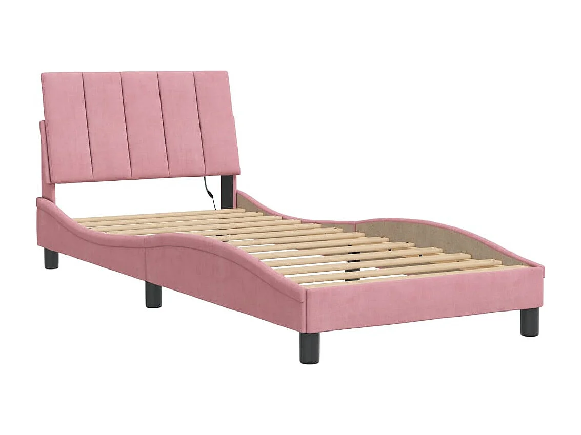 Lit simple | Lit adulte, enfant | Cadre de lit avec lumières LED rose 80x200 cm velours