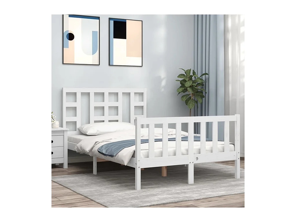 Lit simple | Lit adulte, enfant | Cadre de lit blanc bois de pin massif 120x190 cm