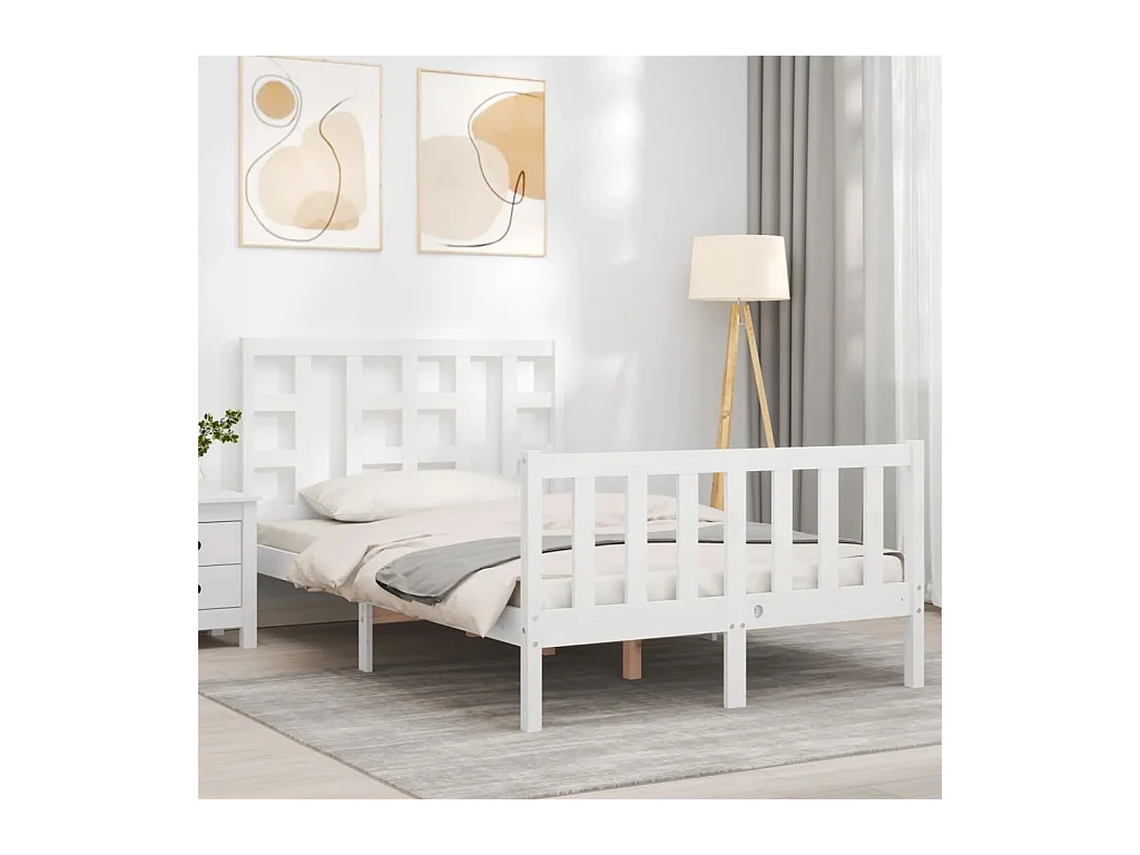 Lit simple | Lit adulte, enfant | Cadre de lit blanc bois de pin massif 120x190 cm