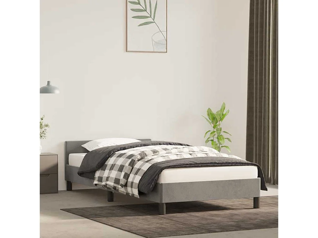 Lit simple | Lit adulte, enfant | Cadre de lit gris clair 90x200 cm velours