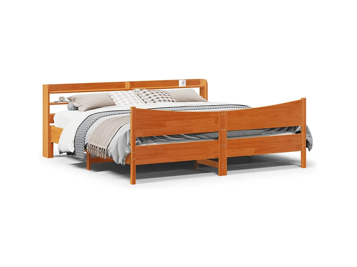 Lit double | Lit adulte | Cadre de lit et tête de lit cire marron 180x200 cm bois de pin