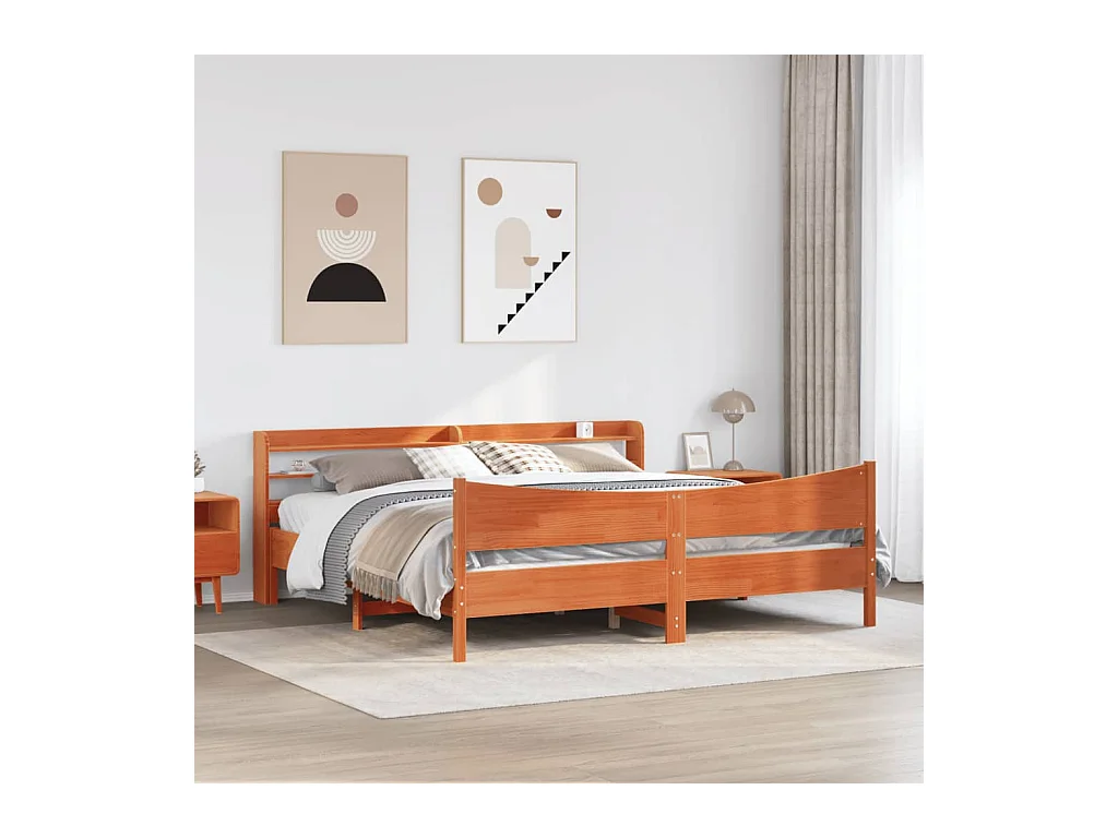 Lit double | Lit adulte | Cadre de lit et tête de lit cire marron 180x200 cm bois de pin