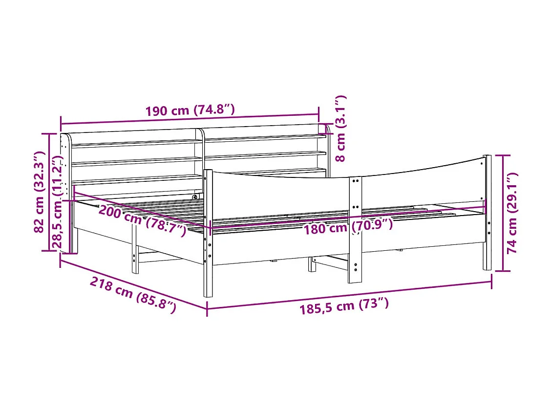 Lit double | Lit adulte | Cadre de lit et tête de lit cire marron 180x200 cm bois de pin