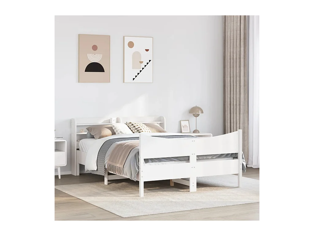 Lit double | Lit adulte | Cadre de lit avec tête de lit blanc 160x200 cm bois pin massif