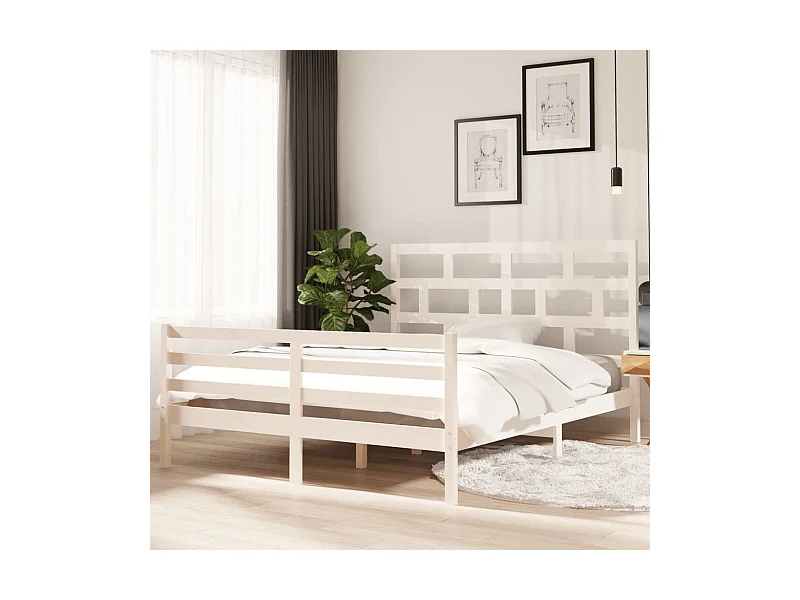 Lit double | Lit adulte | Cadre de lit blanc bois massif 160x200 cm