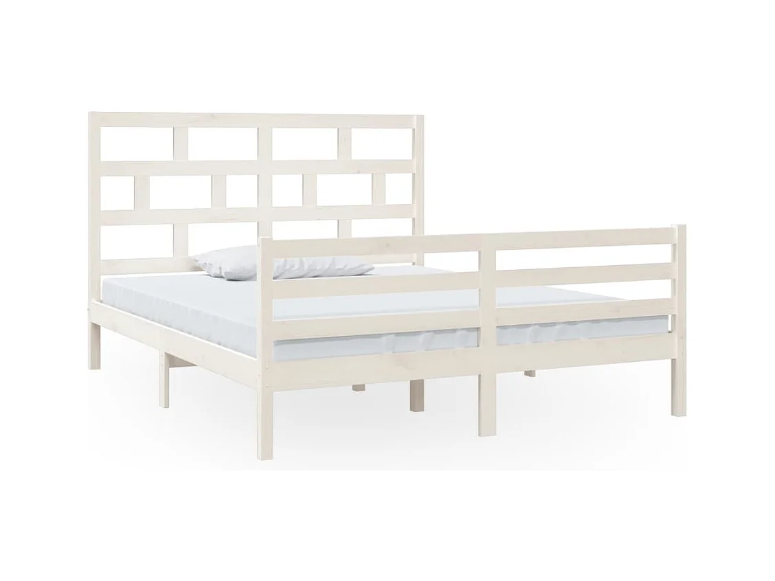 Lit double | Lit adulte | Cadre de lit blanc bois massif 160x200 cm