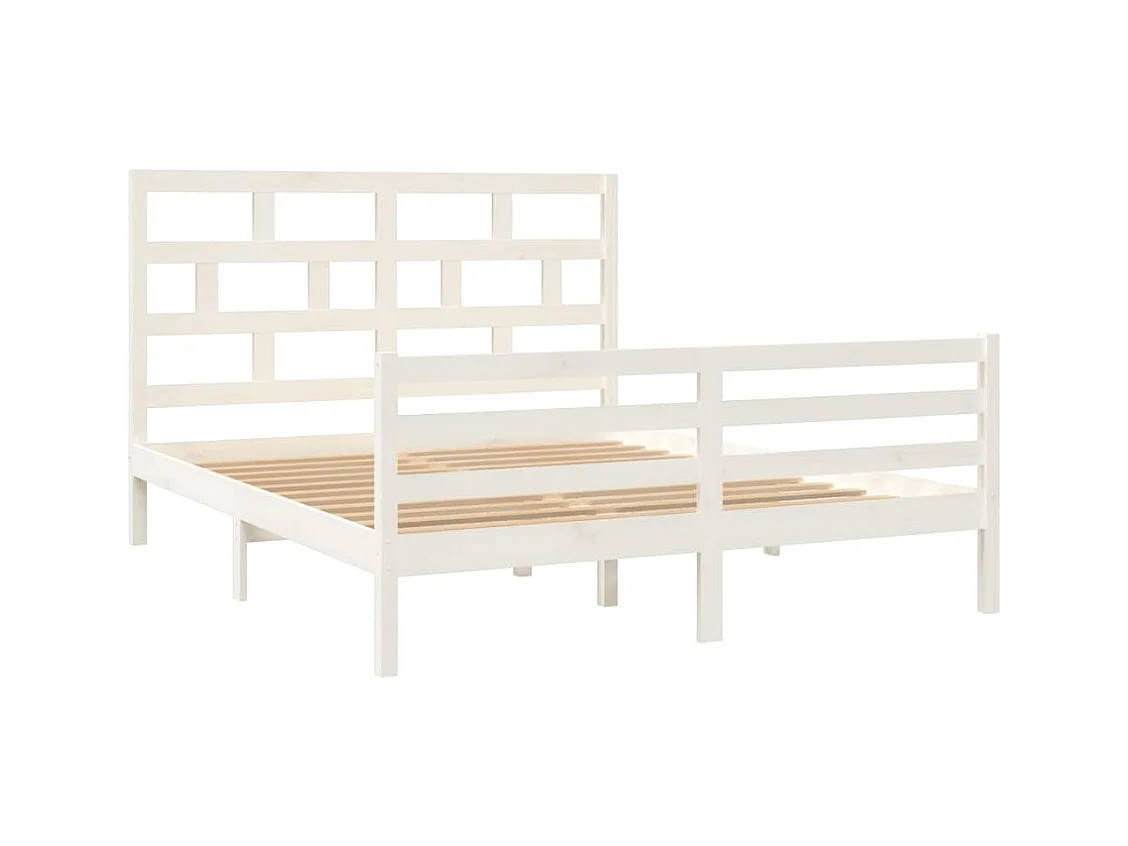 Lit double | Lit adulte | Cadre de lit blanc bois massif 160x200 cm