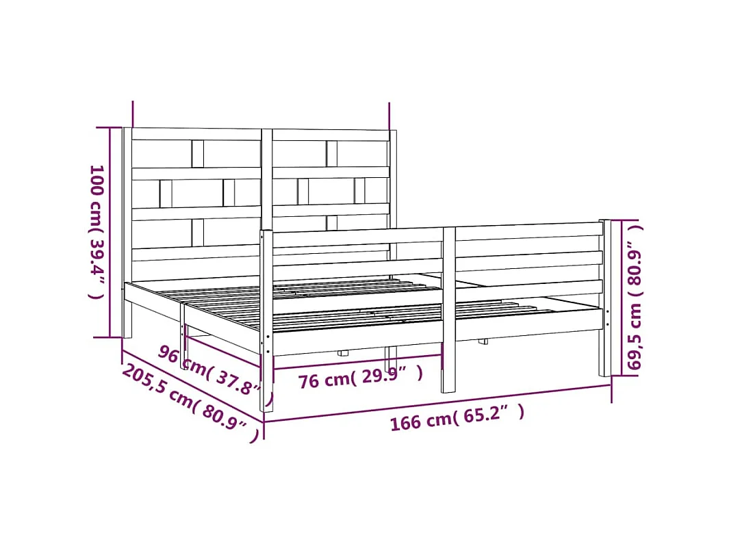 Lit double | Lit adulte | Cadre de lit blanc bois massif 160x200 cm