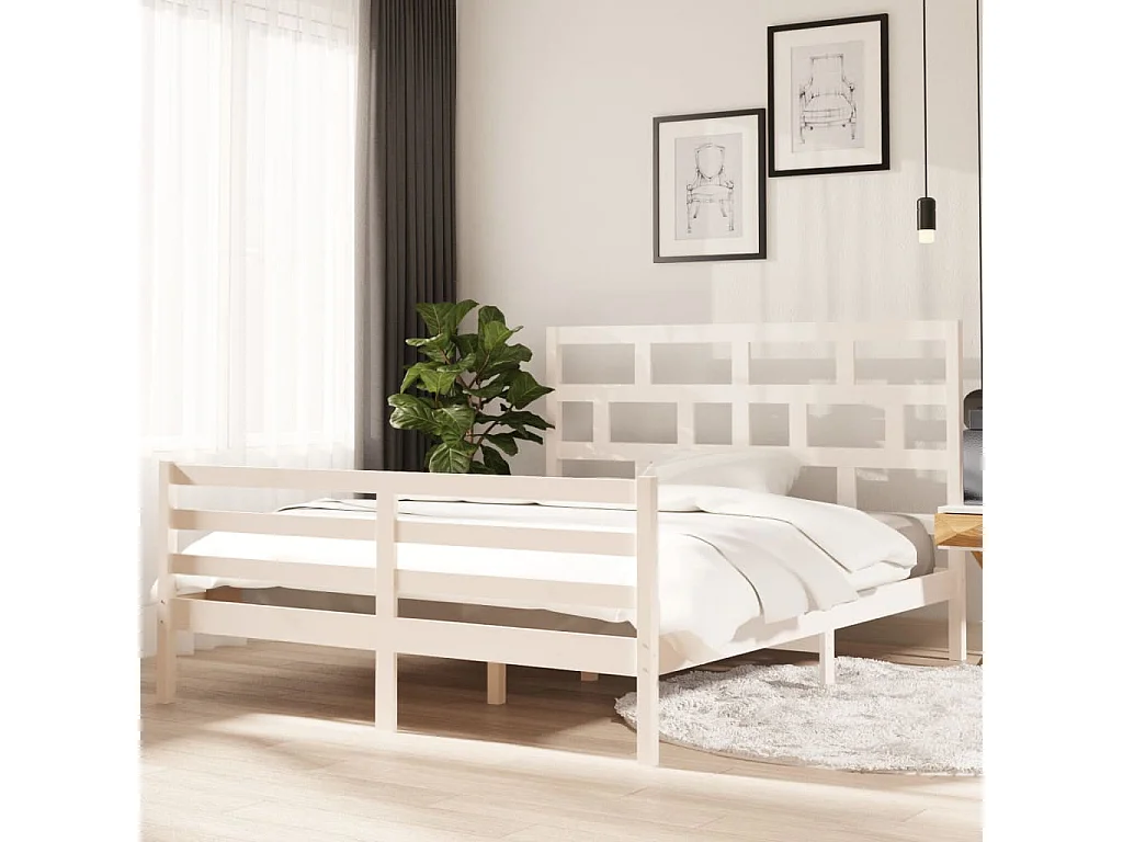 Lit double | Lit adulte | Cadre de lit blanc bois massif 160x200 cm