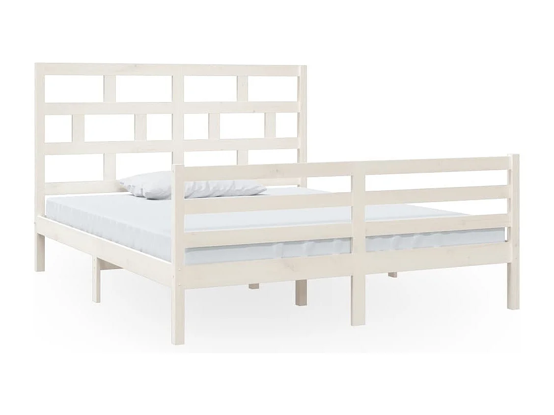 Lit double | Lit adulte | Cadre de lit blanc bois massif 160x200 cm