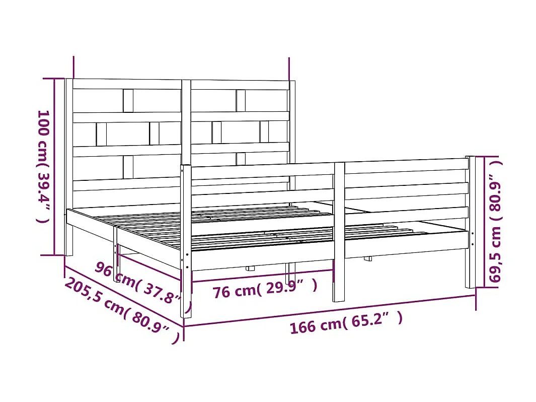 Lit double | Lit adulte | Cadre de lit blanc bois massif 160x200 cm