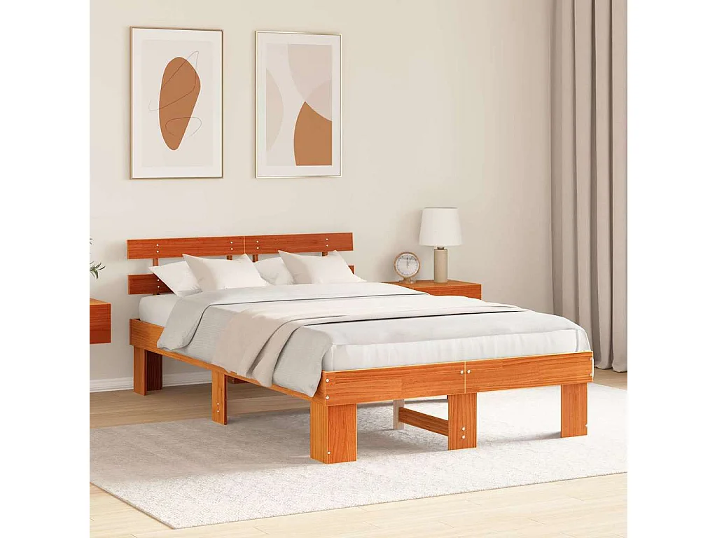 Lit double | Lit adulte | Cadre de lit Marron 135x190 cm Bois de pin massif