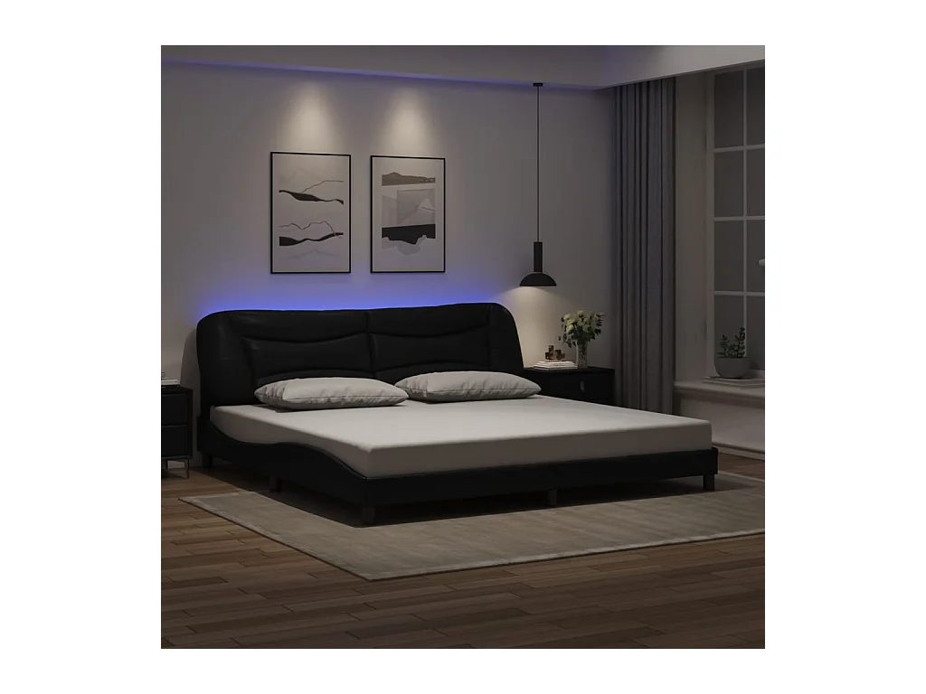 Lit double | Lit adulte | Cadre de lit avec LED noir 200x200 cm