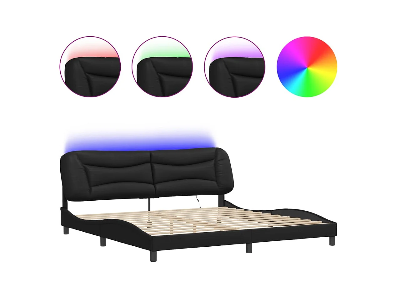 Lit double | Lit adulte | Cadre de lit avec LED noir 200x200 cm