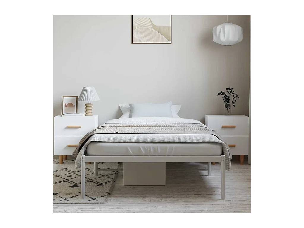 Lit simple | Lit adulte, enfant | Cadre de lit métal blanc 100x190 cm