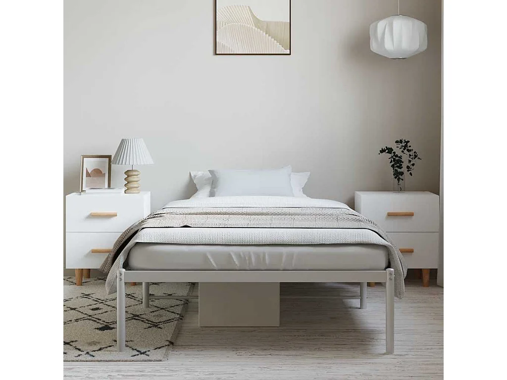 Lit simple | Lit adulte, enfant | Cadre de lit métal blanc 100x190 cm