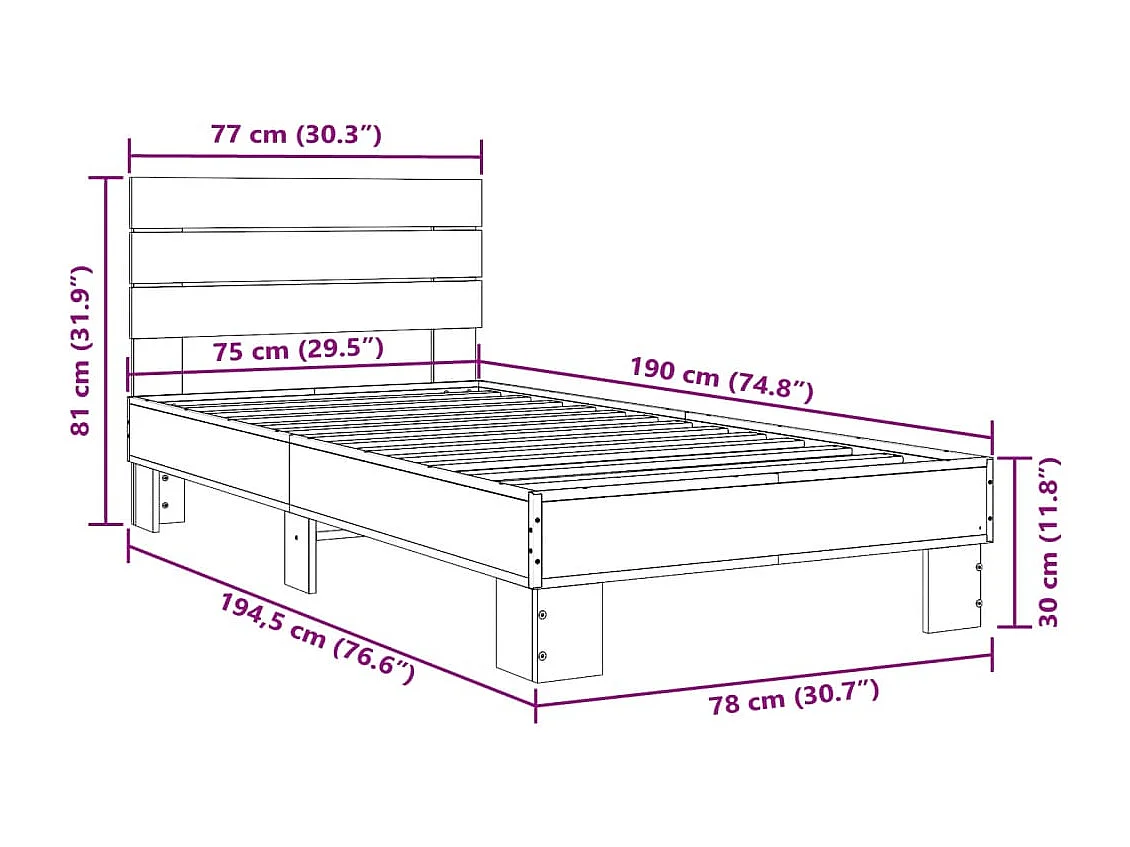 Lit simple | Lit adulte, enfant | Cadre de lit noir 75x190 cm