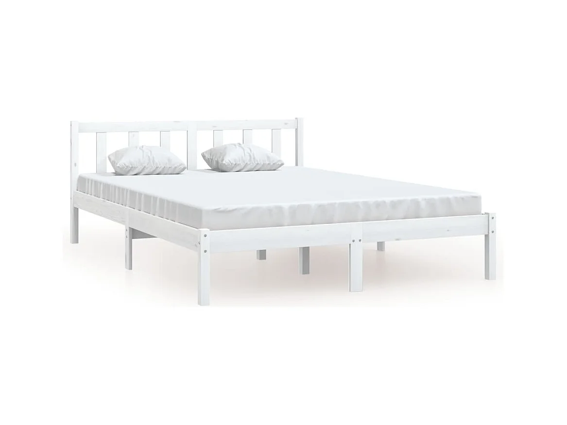 Lit double | Lit adulte | Cadre de lit blanc bois massif 140x200 cm