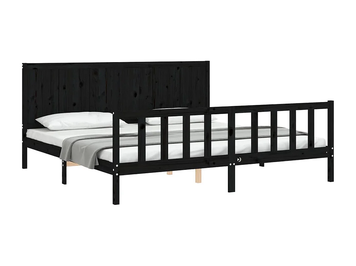 Lit double | Lit adulte | Cadre de lit noir 200x200 cm bois massif de pin