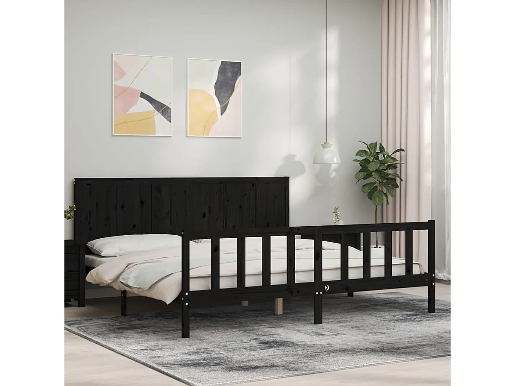 Lit double | Lit adulte | Cadre de lit noir 200x200 cm bois massif de pin