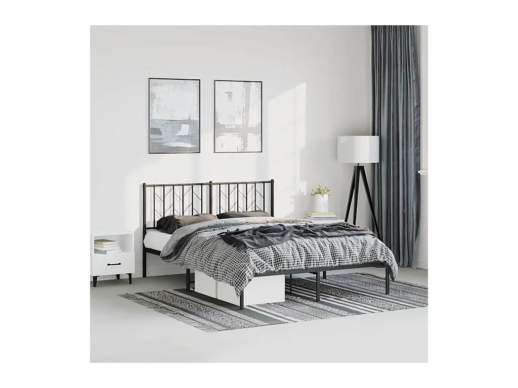 Lit double | Lit adulte | Cadre de lit métal avec tête de lit noir 193x203cm